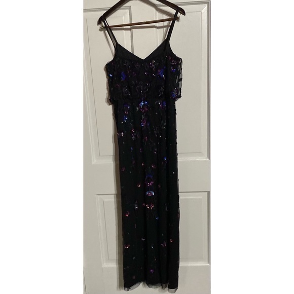 JS Collections Black Sleeveless Cami Multi Beaded Blouson Formal Gown Size 12 - Picture 4 of 10